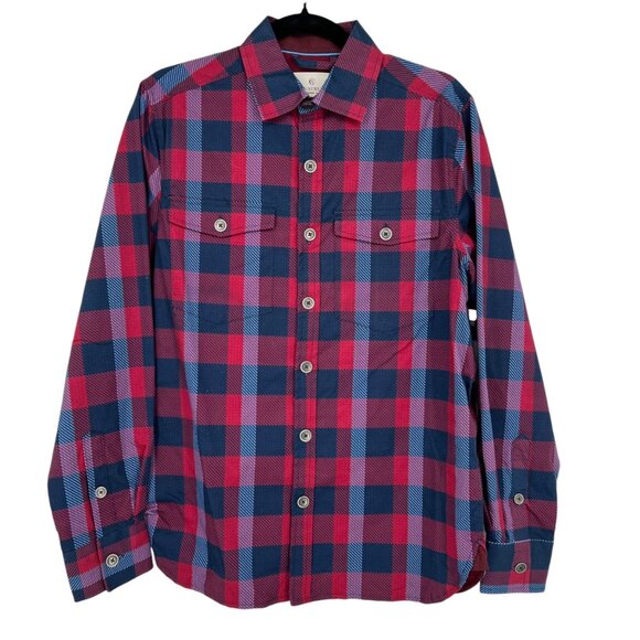 Con.Struct Plaid Lined Casual Button Up Shirt Red Blue Size Small NWOT - Picture 1 of 11